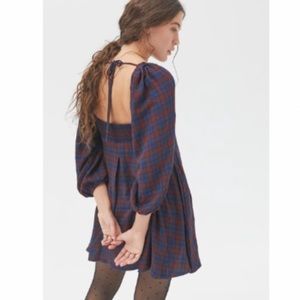 UO Lachlan Flannel Smocked Mini Dress